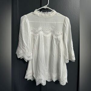 Elegant‎ Bohemian Lace Trim White Blouse